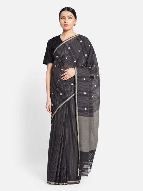 Fabindia Black Cotton Woven Saree Price in India