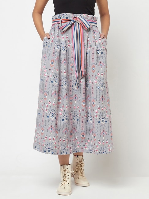 Fabindia Grey Printed A-Line dress Skirt Price in India