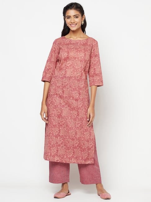 Fabindia Pink Cotton Printed Kurta Pant Set Price in India