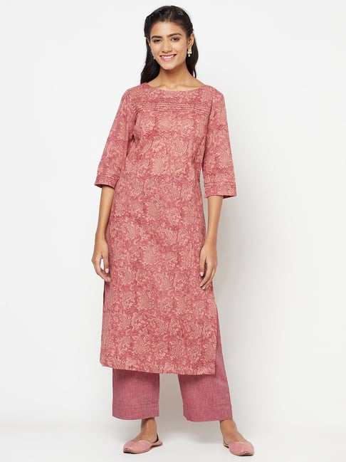 Fabindia Pink Cotton Printed Kurta Pant Set