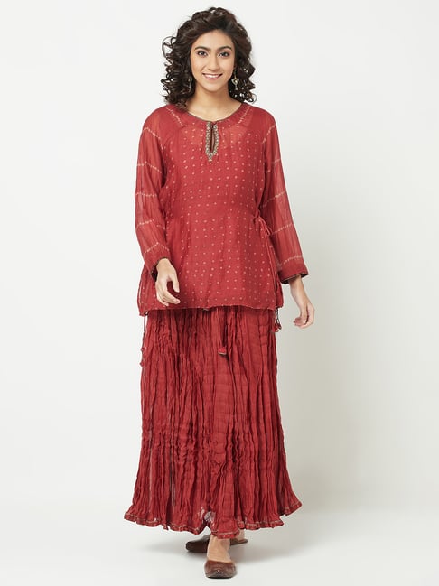 Fabindia Red Printed Tunic Skirt Set