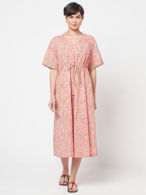 Fabindia Pink Cotton Printed A-Line Dress