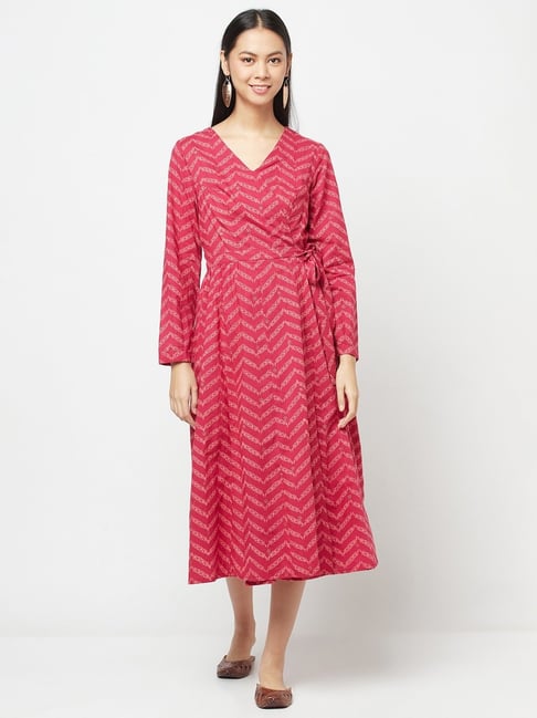 Fabindia Pink Cotton Printed A-Line Dress Price in India