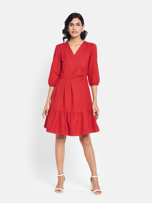 Fabindia Red Cotton Linen A-Line Dress Price in India