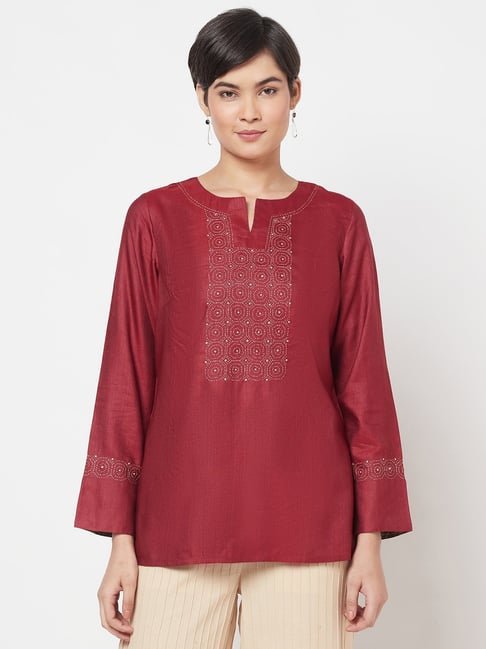 Fabindia Red Embroidered Tunic