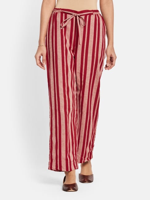 Fabindia Red Cotton Striped Pants