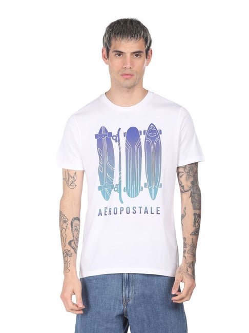 Aeropostale Front-Logo Round-Neck Gradient T-Shirt for Men - Blue