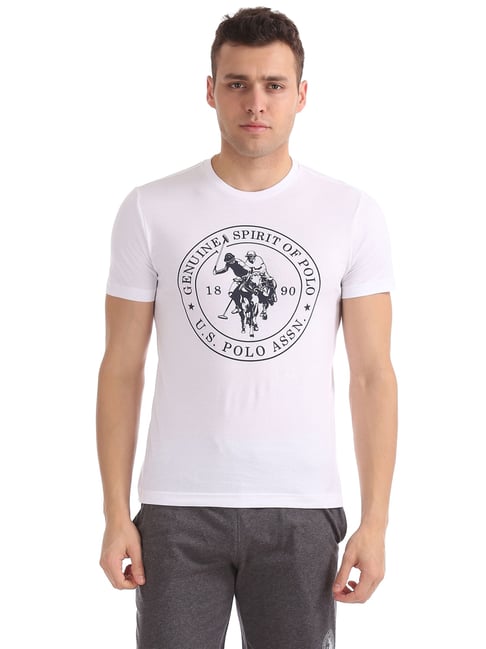 U S Polo Assn U.S. Polo Assn. White Cotton Regular Fit Printed T-Shirt