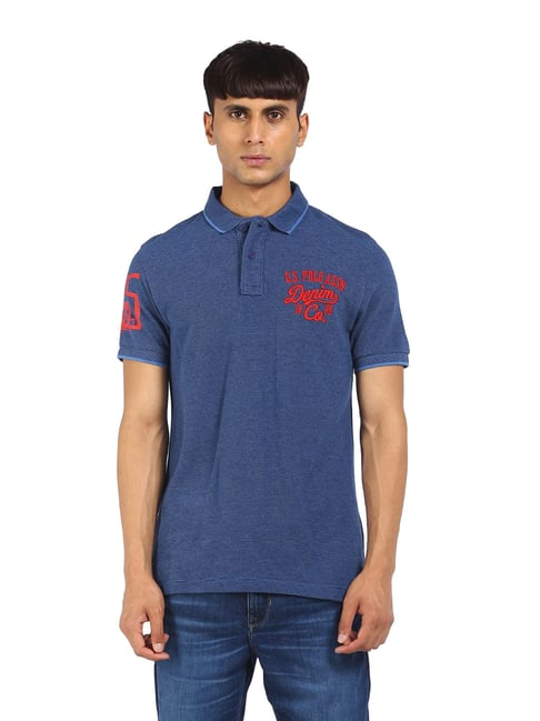 U S Polo Assn U.S. Polo Assn. Blue Cotton Regular Fit Embroidered Polo T-Shirt