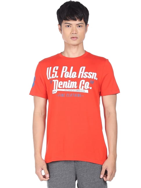 U S Polo Assn U.S. Polo Assn. Red Cotton Regular Fit Printed T-Shirt