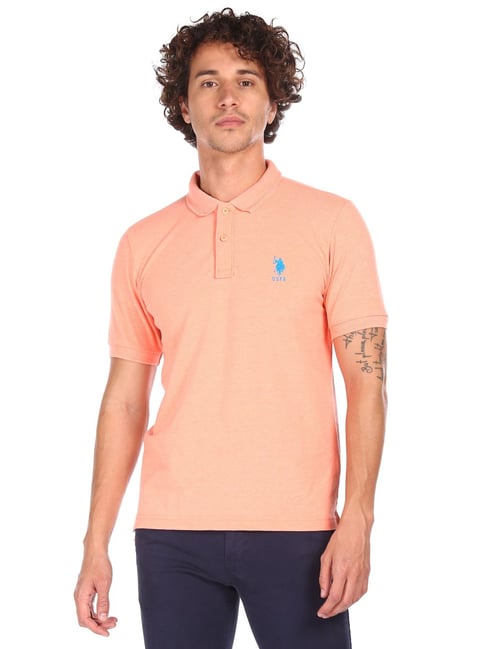 U S Polo Assn U.S. Polo Assn. Peach Cotton Regular Fit Polo T-Shirt