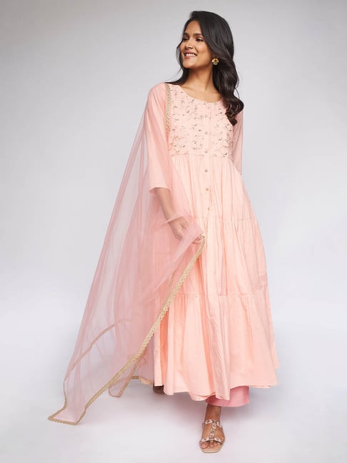 ITSE Peach Embroidered Kurta with Palazzos Price in India