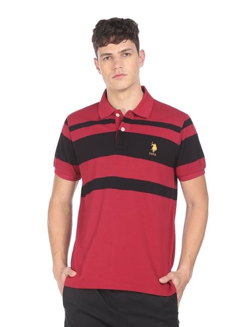 U S Polo Assn U.S. Polo Assn. Red Cotton Regular Fit Striped Polo T-Shirt