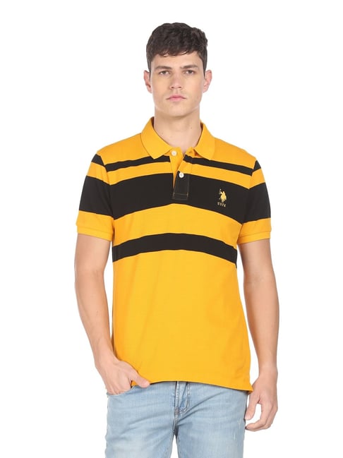 U S Polo Assn U.S. Polo Assn. Yellow Cotton Regular Fit Striped Polo T-Shirt