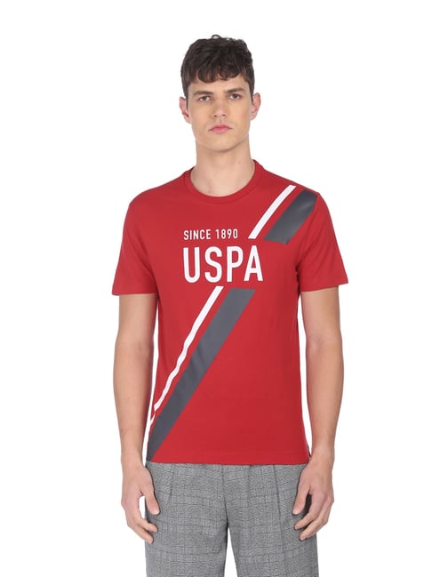 U S Polo Assn U.S. Polo Assn. Red Cotton Regular Fit Printed T-Shirt