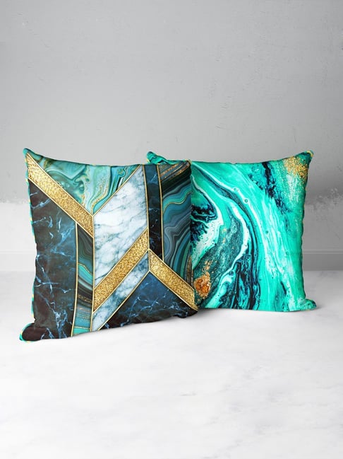 Bianca Geometric Teal & Gold Microfibre Cushion Covers - Set of 2-image-16