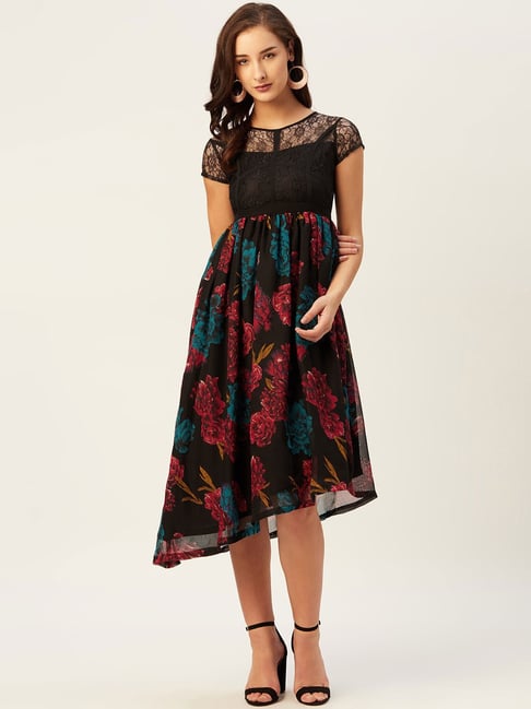 Belle Fille Black & Red Lace Dress Price in India