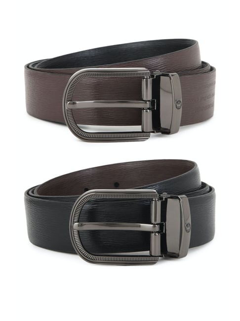 Louis Philippe Black Leather Reversible Belt for Men