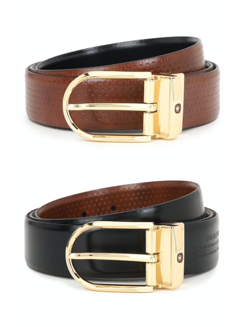 Buy Louis Philippe Men Black & Brown Textured Reversible Leather