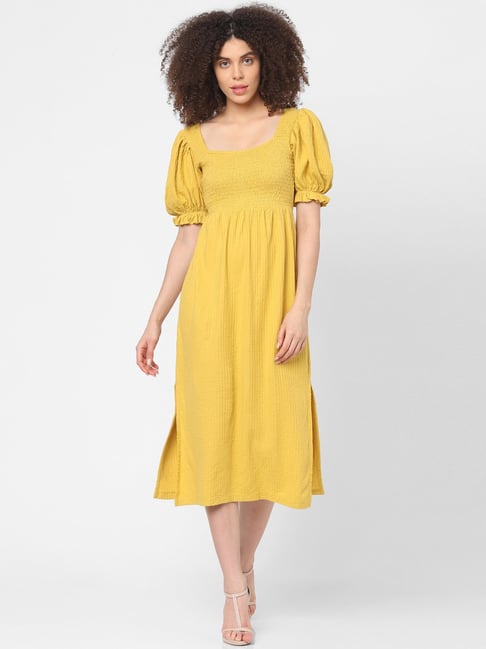 Only Yellow Below Knee A-Line Dress Price in India