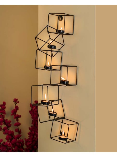 Homesake 'Diwali' Black Metal Wall Candle Holder With Tea Light Candle - Set of 7-picture-48