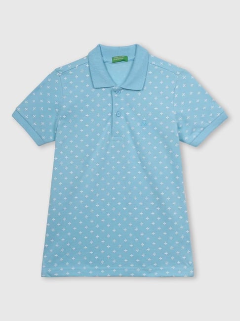 United Colors of Benetton Kids Blue Cotton Printed Polo T-Shirt