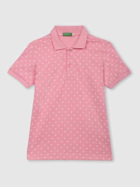 United Colors of Benetton Kids Pink Cotton Printed Polo T-Shirt