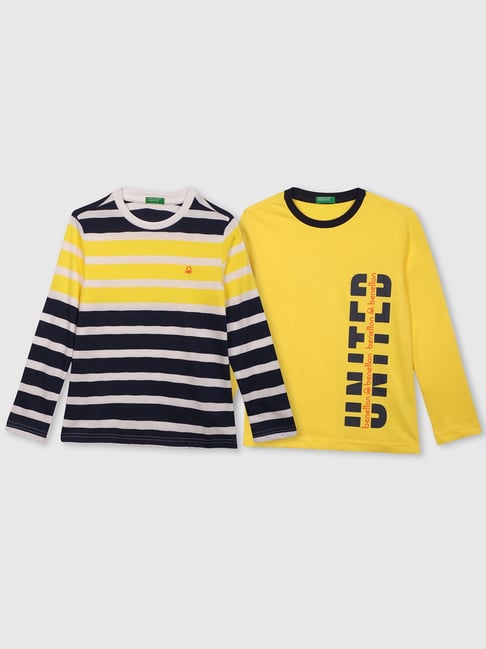 United Colors of Benetton Kids Navy & Yellow Cotton Striped T-Shirts - Pack of 2