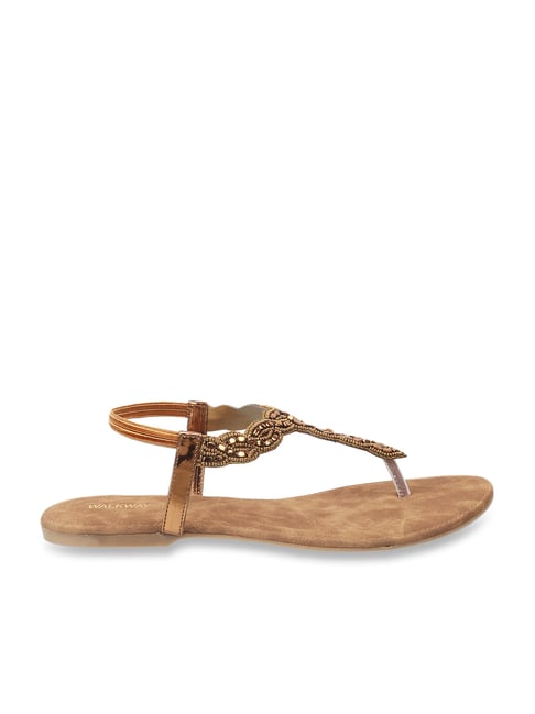 Buy Walkway Women's Antique Gold Sling Back Sandals for Women at
