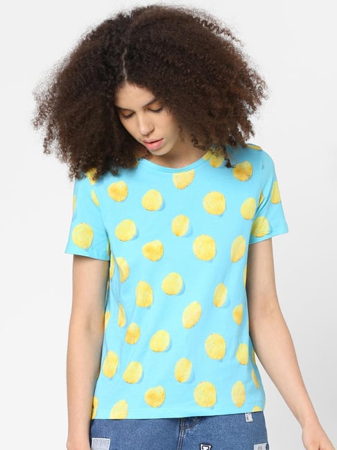 Only Blue Printed Round Neck T-Shirt