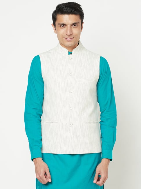 Fabindia White Sleeveless Mandarin Collar Nehru Jacket-picture-13
