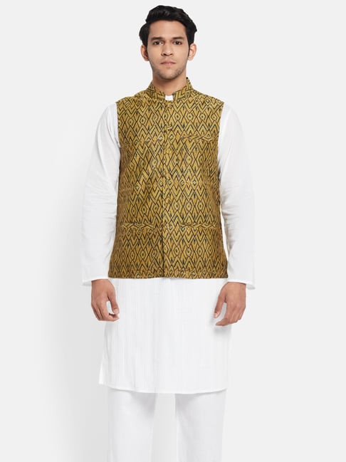 Fabindia Light Green Sleeveless Mandarin Collar Nehru Jacket-picture-11