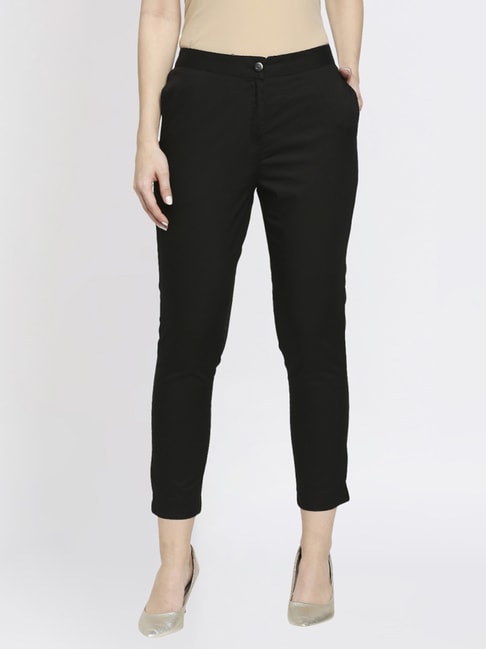 Foxter  Women Regular Fit Black Cotton Blend Trousers For Rs 299  83  OFF  Deals