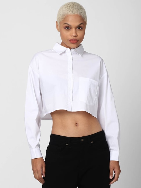 Forever 21 White Boxy Fit Crop Shirt Price in India