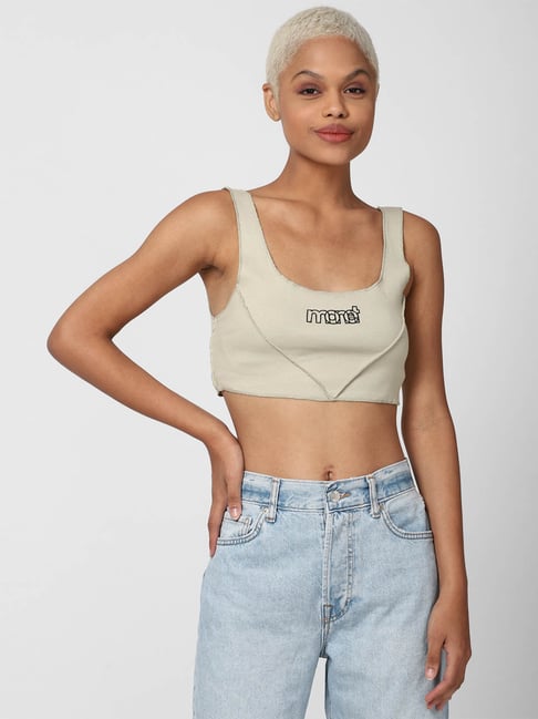 Forever 21 Beige Graphic Print Crop Top Price in India