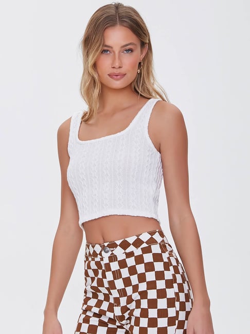 Forever 21 White Self Design Crop Top Price in India