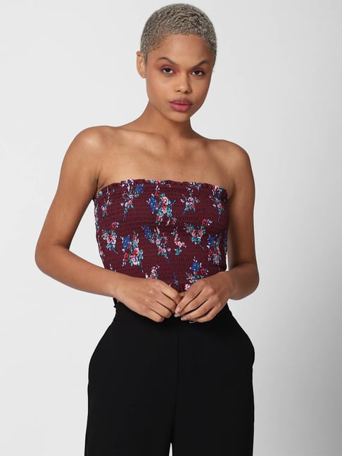 Forever 21 Maroon Floral Print Tube Top Price in India