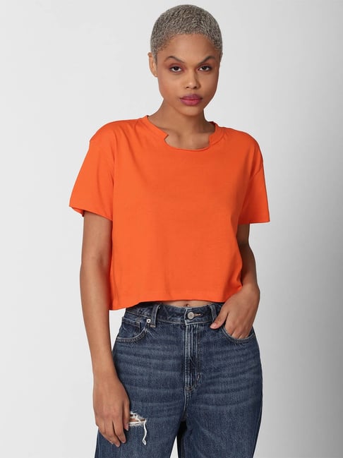 Forever 21 Orange Regular Fit Crop Top Price in India