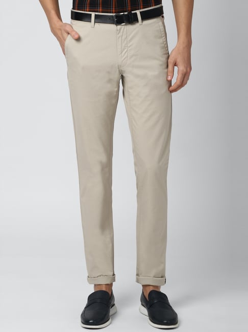 Van Heusen Beige Cotton Slim Fit Trousers