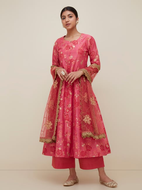 Vark by Westside Dark Pink Anarkali, Palazzo and Dupatta Set Price in India