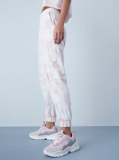 Nuon by Westside Light Pink Tie-Dye Cargo-Style Joggers