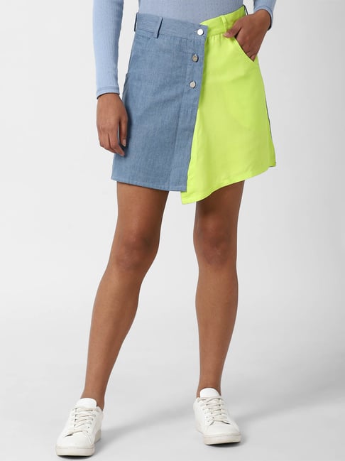 Forever 21 Blue & Green Mid Rise Skirt