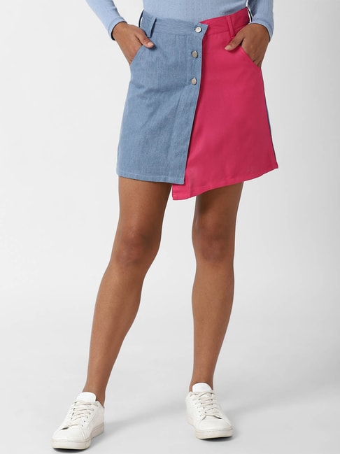 Forever 21 Blue & Pink Mid Rise Skirt Price in India
