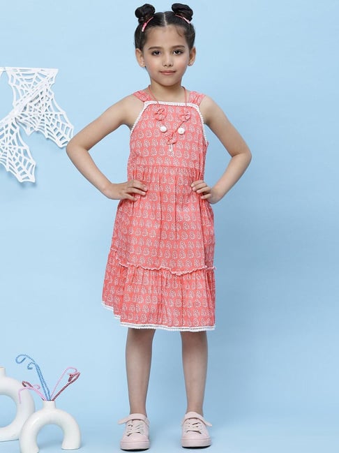 BIBA Girls Pink Cotton Printed Dress