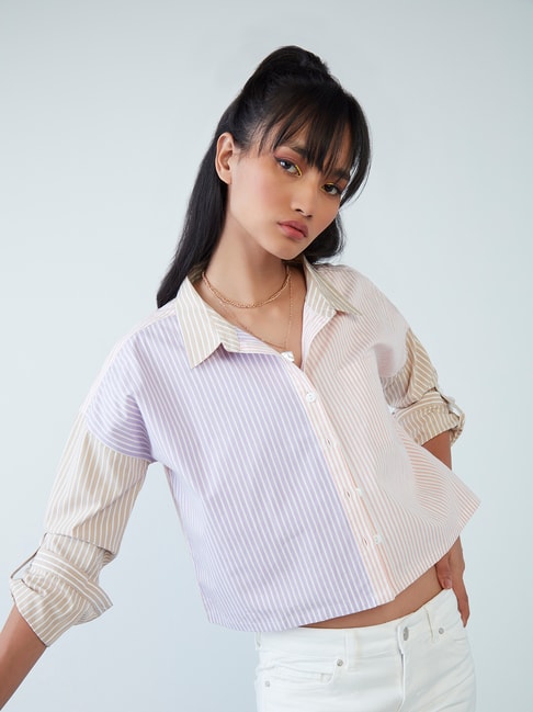 Nuon by Westside Multicolour Striped Bethy Crop Shirt Price in India