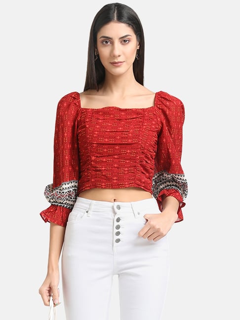 Kazo Red Printed Crop Top Price in India