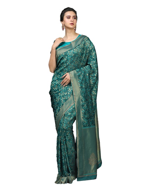 Mohey Teal Printed Saree With Blouse Price in India