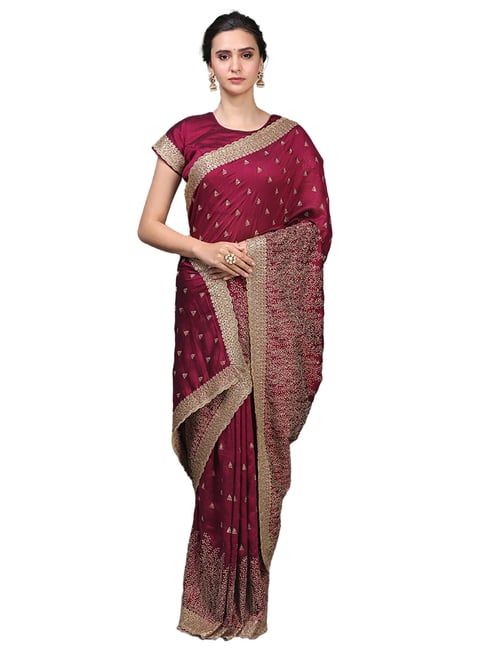 Mohey Wine Embellished Saree With Blouse Price in India