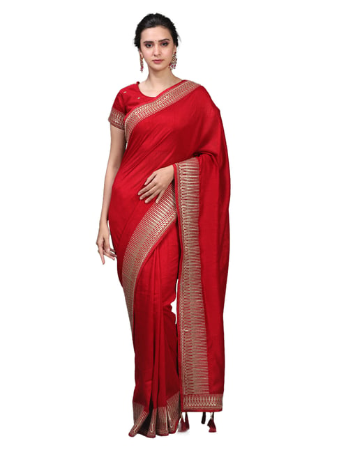 Mohey Red Embroidered Saree With Blouse-picture-10