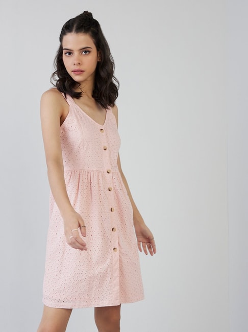 Nuon by Westside Light Pink Cut-Work Detailed Poovi Dress Price in India